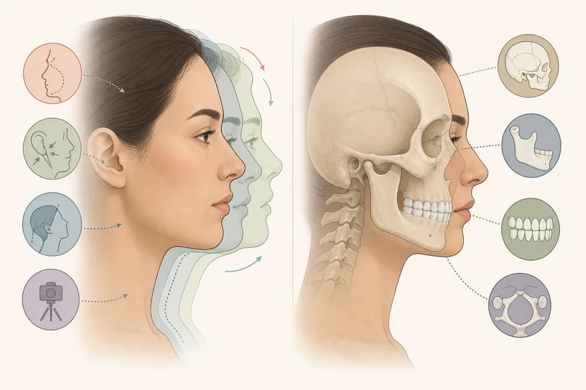 Comparaison éditoriale entre expression et posture temporaires et structure profonde de la mâchoire et des dents