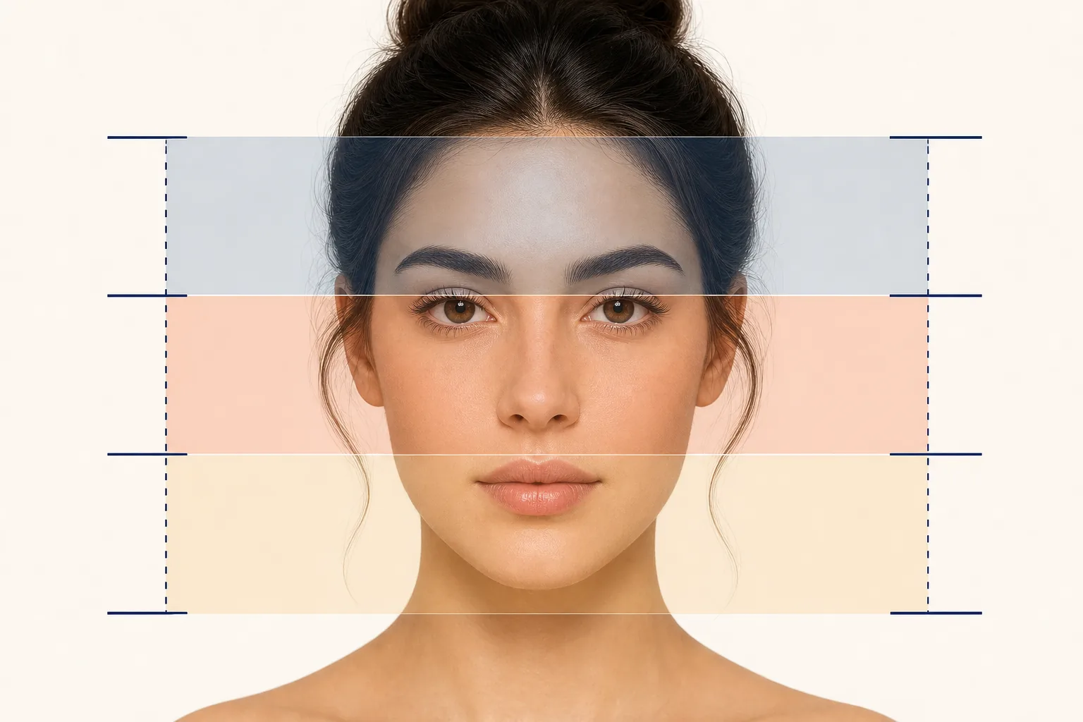 Educational portrait diagram with three colored horizontal measurement bands across the face